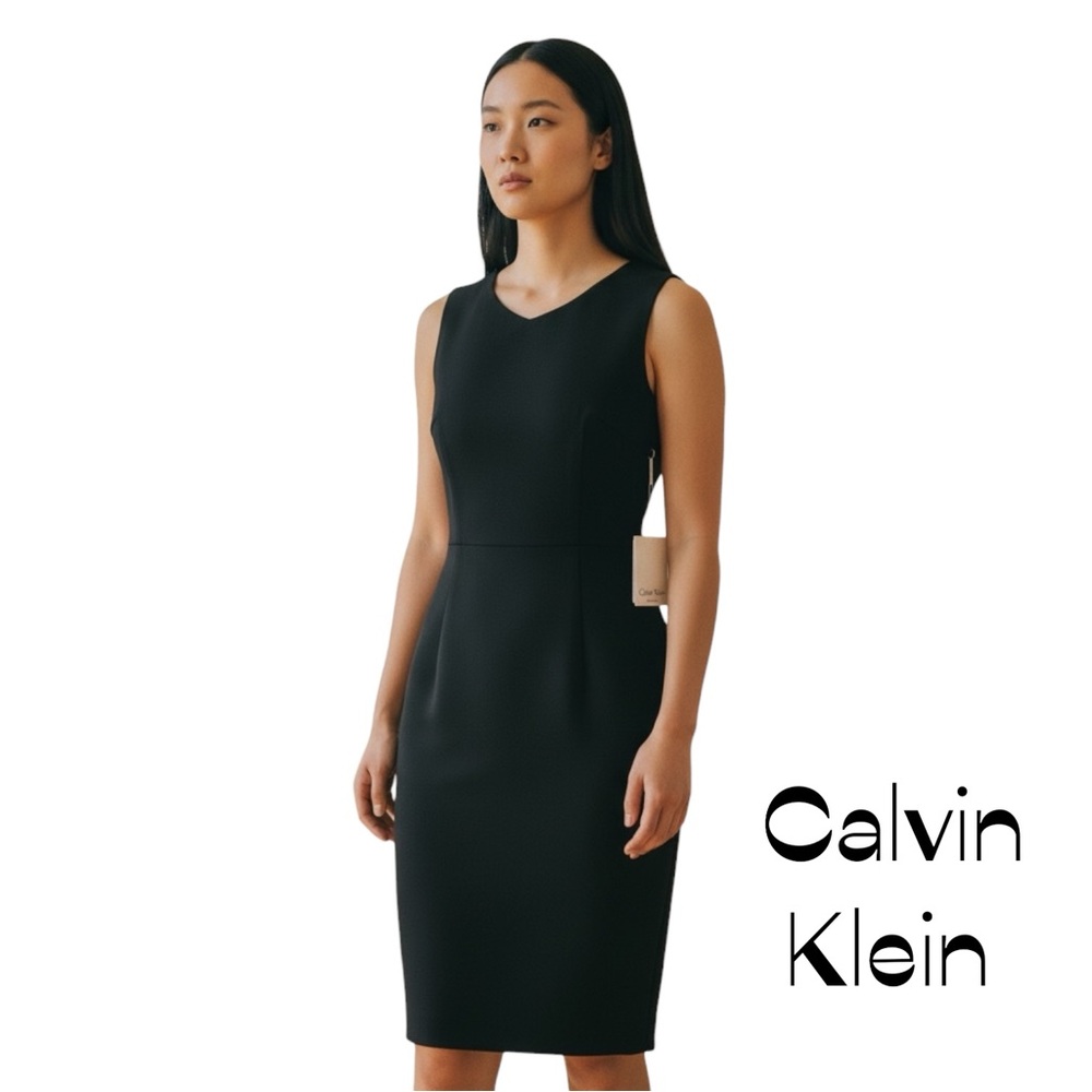 Calvin Klein Fitted Black Cowl Neck Sleeveless Dress NWT Size 2